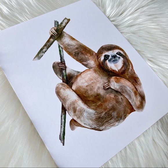 Watercolor Sloth Illustration Wall Art Print Poster Unframed - Picture 5 of 9